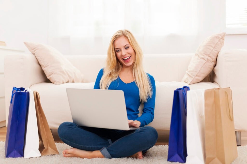 Happy woman from online shopping